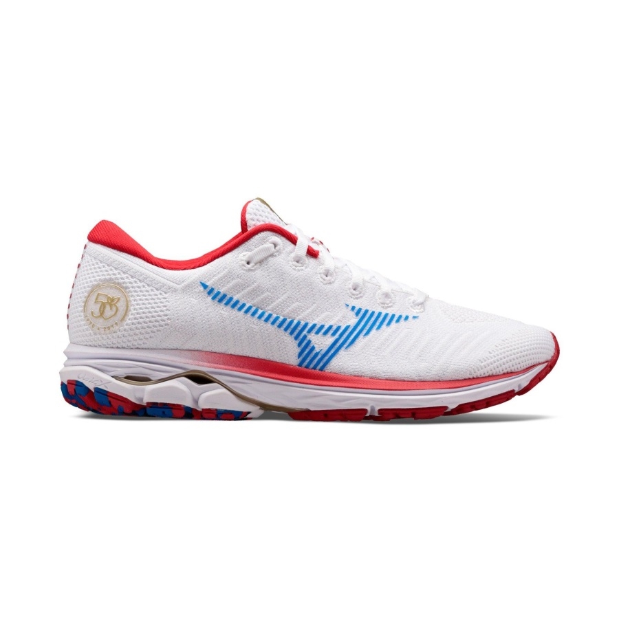 Chaussure De Running Peachtree 50th Rider Waveknit Homme Blanc-rouge Mizuno