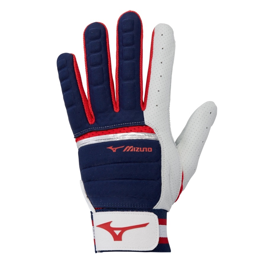Mizuno B-130 Gant De Frappeur De Baseball Adulte Bleu Marine-rouge