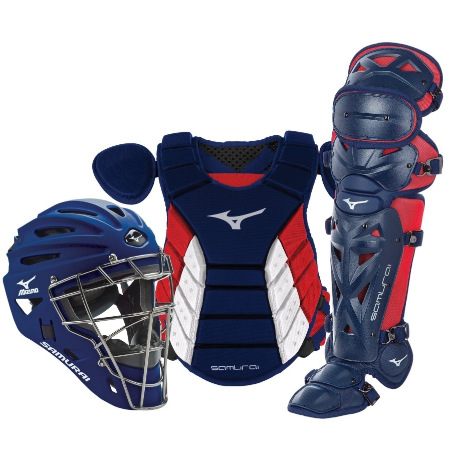 Samurai Adult 15 Baseball Boxed Catcher's Gear Set Marine-Rouge Mizuno